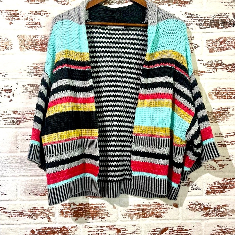 Zaket & Plover Cardigan Sweater Multicolor Crochet Knit Open Front Size S
